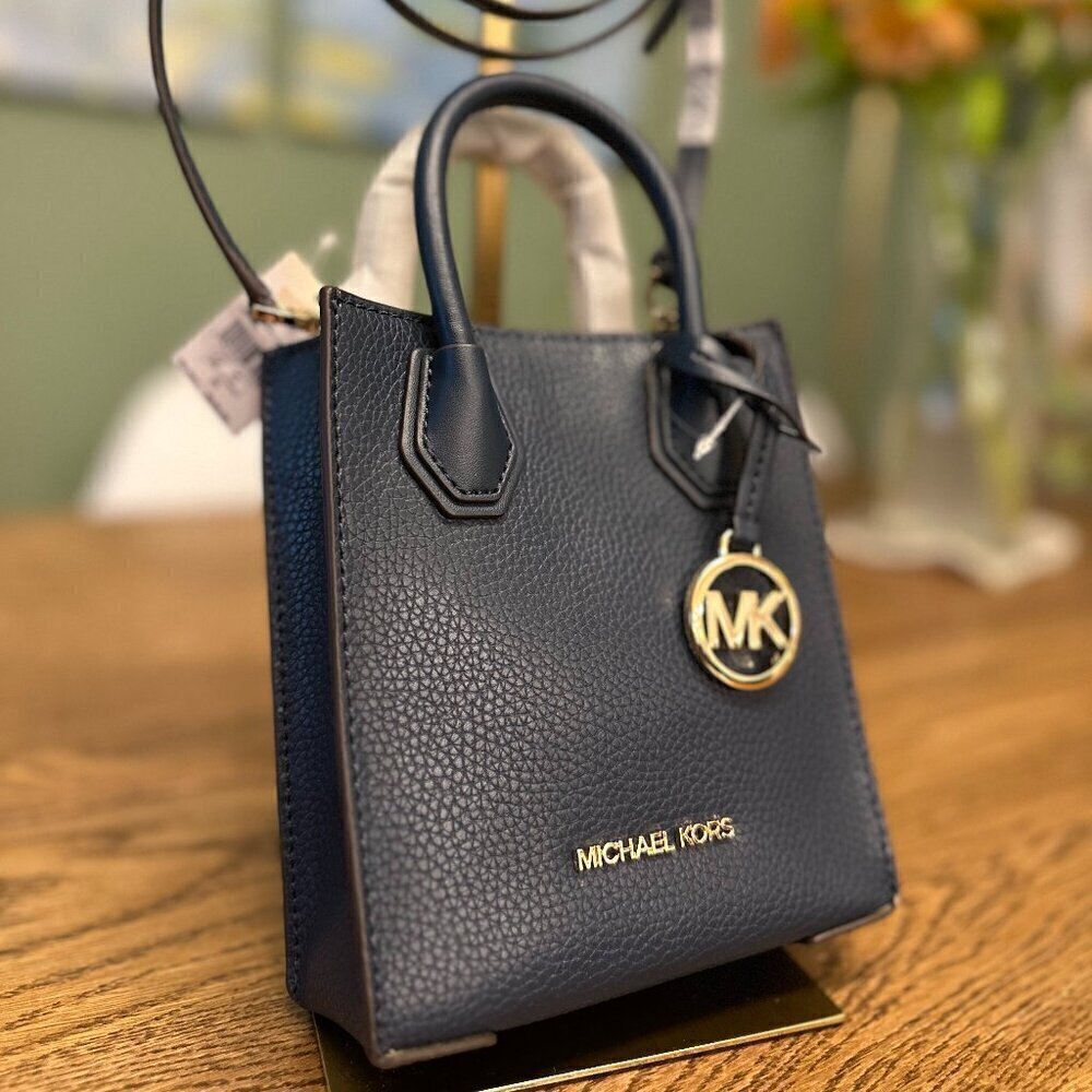 NWT! NEW! Michael Kors Mercer Extra-Small Pebbled Leather Crossbody Bag -Navy - Picture 6 of 12